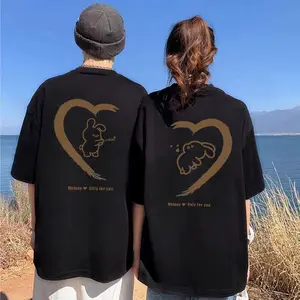 【COD|24s Katun 100%|200g】Kaos Pasangan "Couple Half Love" |baju pasangan|Kado Valentine Kaos Couple Model Sekarang|Kaos|Unisex|Hitam & Putih|Regular|Cotton Combed 24s