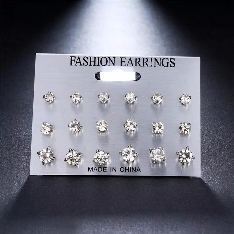 Product Introduction of Bộ Bông Tai Đinh tán Thời Trang, 9 Đôi, Kết Hợp Đơn Giản, Bông Tai Họa Tiết Hình Vuông, Dành Cho Nữ, Bông Tai Mới 23