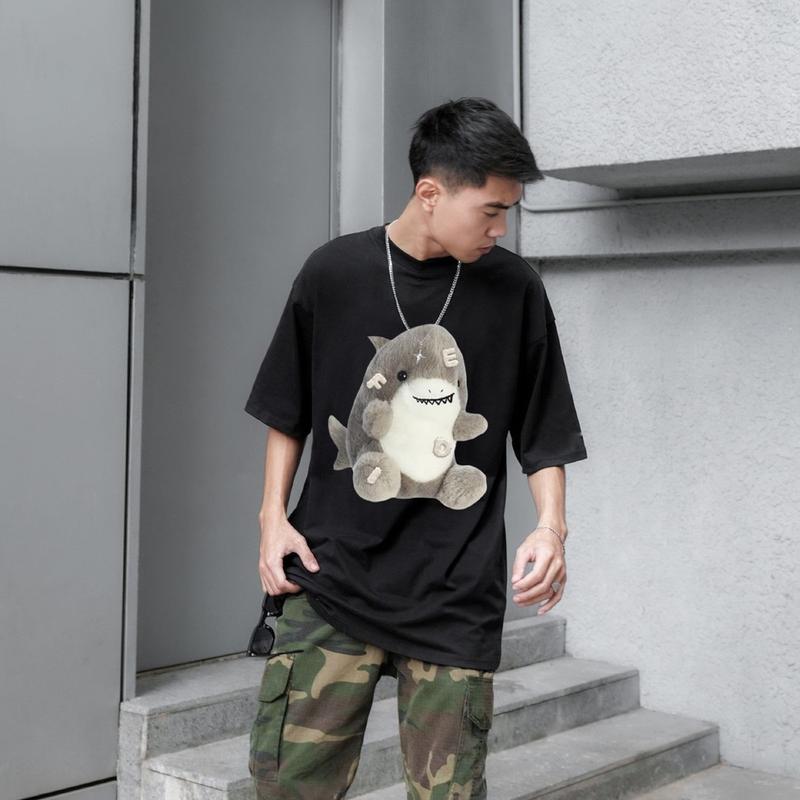 Áo Phông Nam Nữ Tay Lỡ in hình Cá Mập Dễ Thương, Áo Thun Cotton form rộng cổ tròn oversize Unisex style Hàn