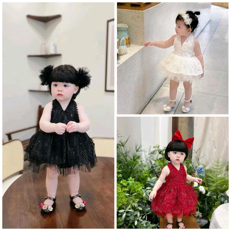 (Form Nhỏ tăng 1 Size )Váy Yếm Ren Trắng Xếp Tầng Kèm Quần Chip 4-14 Kg,Váy Cho Bé Gái Đầy Tháng Sinh Nhật