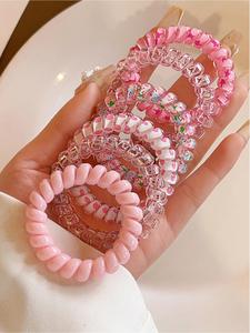 Ligas para el cabello de mujer de color caramelo, con patrón floral y de lunares, ligas de alambre en espiral elásticas, accesorios para vacaciones