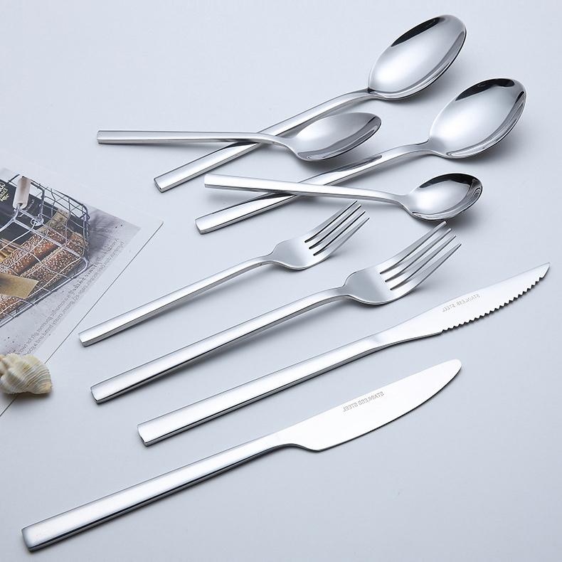 Stainless Steel Silver Cutlery Knife Fork Spoons Square Handle ...