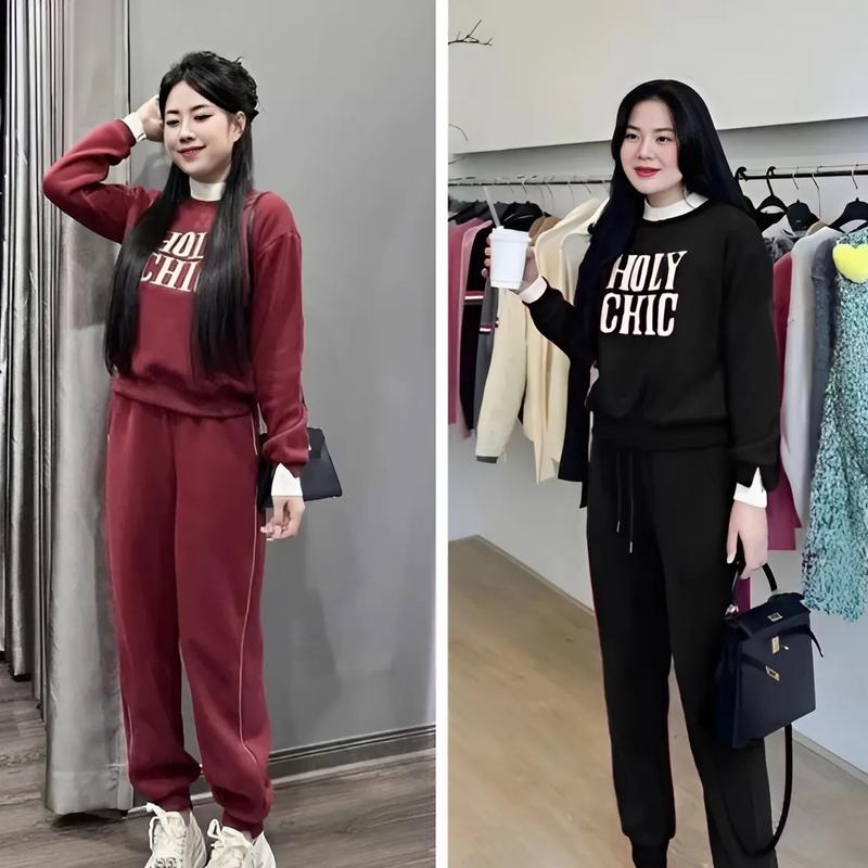  Set Bộ Nữ Chất Nỉ Dày Dặn Thêu Chữ Phối Cổ Bo Dệt Mix Quần Dài Boom Gấu Phong Cách Hàn Quốc Hottrend 2025  bộ 07  - Áo Nữ - Women 