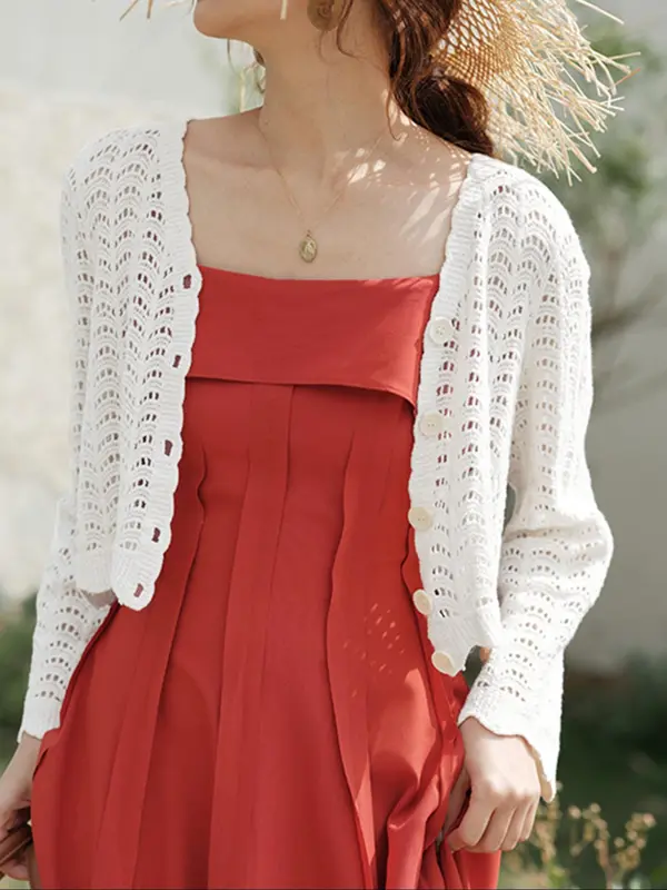 Women's Plain Hollow Out Open Front Cardigan, Casual Long Sleeve Crochet Cardigan for Summer, Fashion Women's Knit Clothing for Daily Wear 4