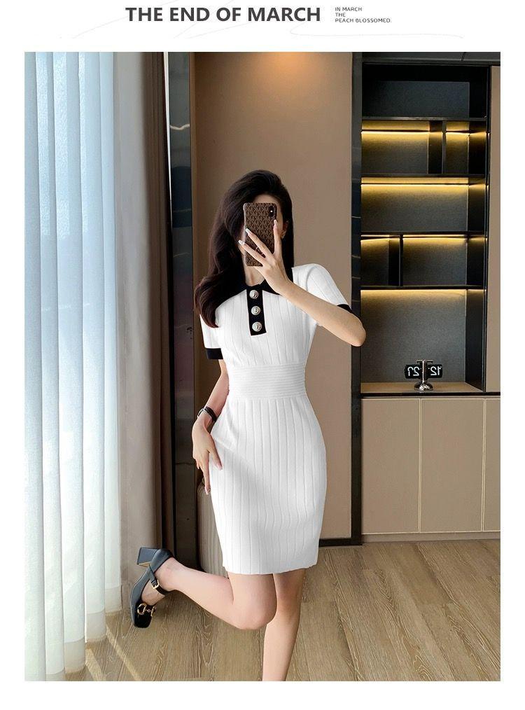 Product Introduction of Váy Dệt Kim Lụa Lạnh Cổ Polo Phong Cách Cổ Điển, Ôm Vừa Vặn, Váy Bodycon Ngắn, Cao Cấp, Hàng Mới Về Mùa Hè 24 Năm Nữ Dress Đen 5