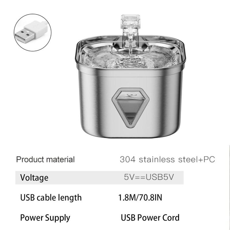 2.5L Stainless Steel Pet Water Dispenser, Large Capacity Pet Water Fountain, Pet Drinking Fountain, Dog & Cat Accessories, Feeding Supplies 3