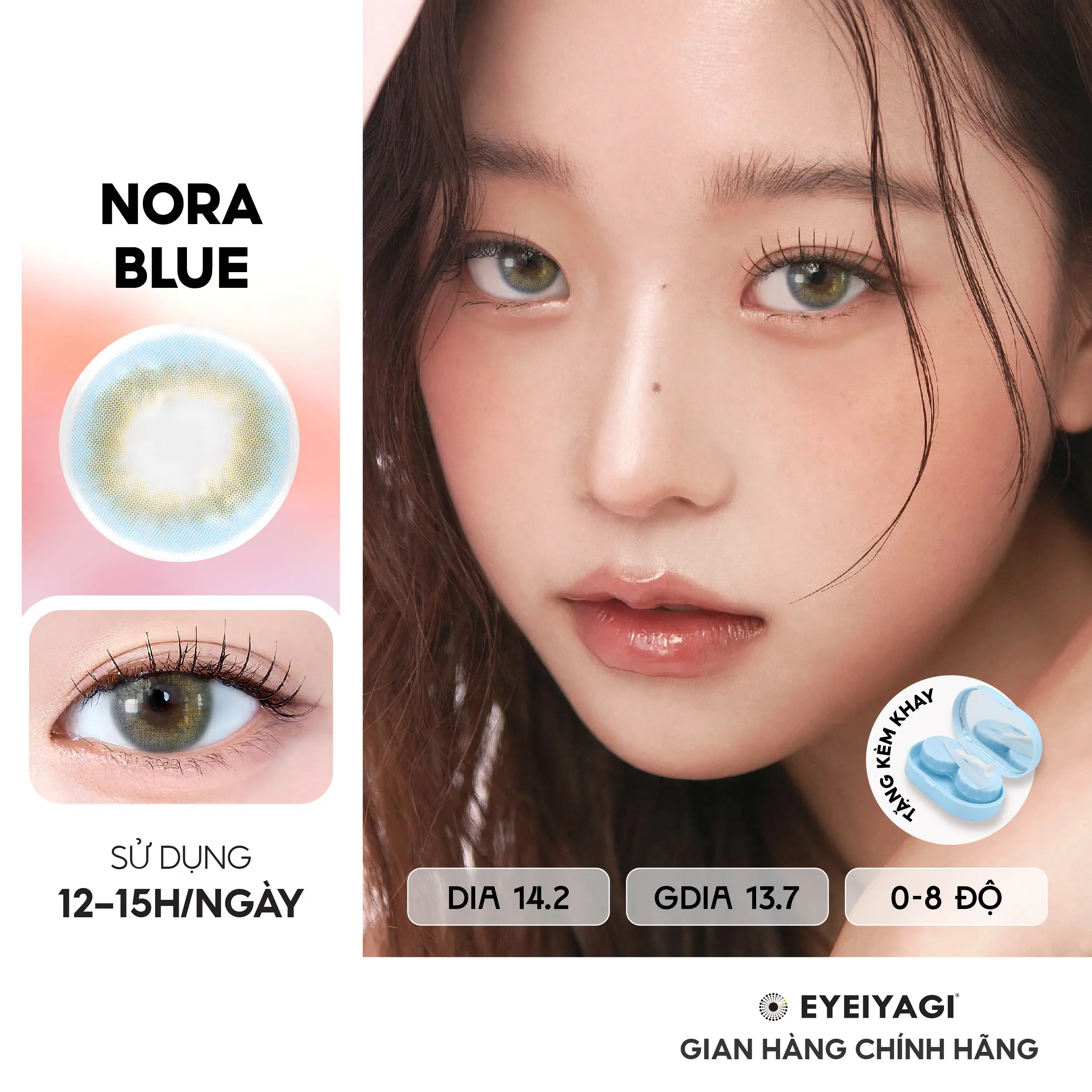 Lens xanh ombre cận 3 tháng EYEIYAGI Nora Blue | Độ cận 0-8 DIA 14.2mm | Chính hãng Hàn Quốc