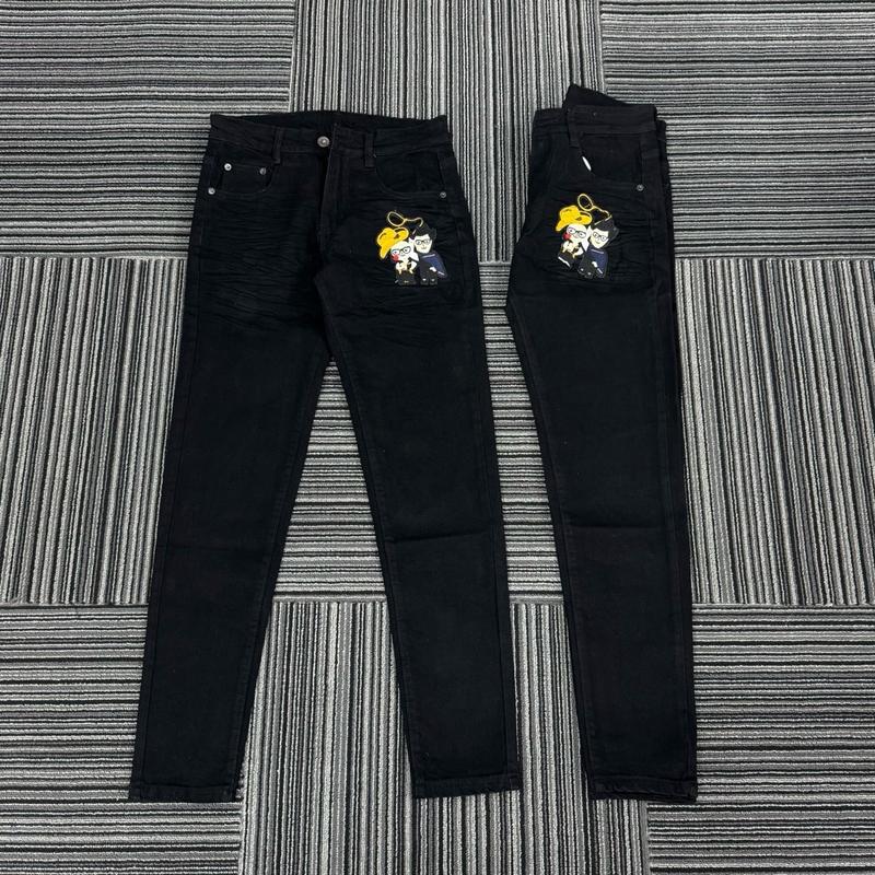 Quần jean đôn chè đen trơn thêu hoạ tiết cao bồi đội mũ quăng dây hot 2025 Menswear Nam Pants Có Túi