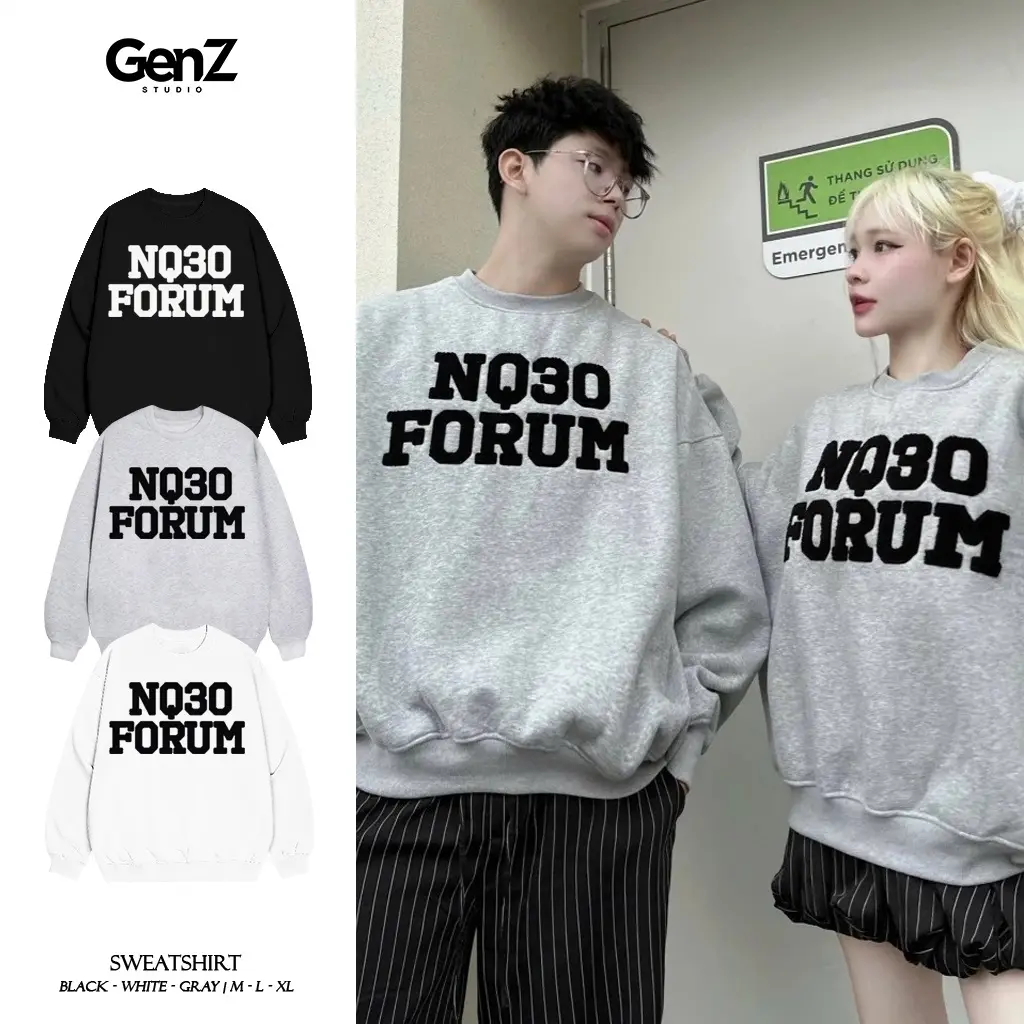 Genz - Áo Sweater Nỉ Bông Form Rộng Unisex, Áo Hoodie Nữ Nam Basic Oversize Trend Thu Đông - NQ300