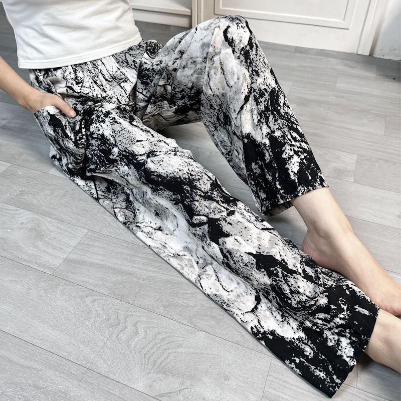 Product Introduction of Pajama Pants Women's Long Printed Thin Beach Pants Outer Wear plus Size Home Trousers 16