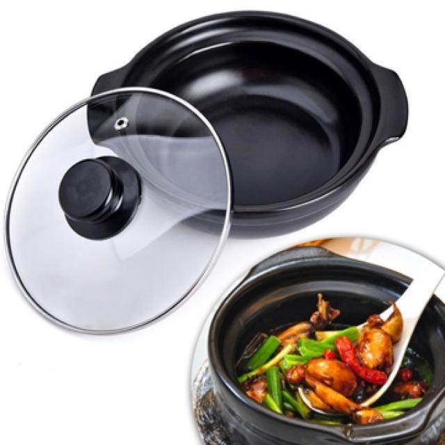 NỒI ĐẤT TRÁNG MEN CHỊU NHIỆT NẮP KÍNH 0.6 LÍT(600ml) Chuyên kho cá, kho quẹt, kho thịt ...