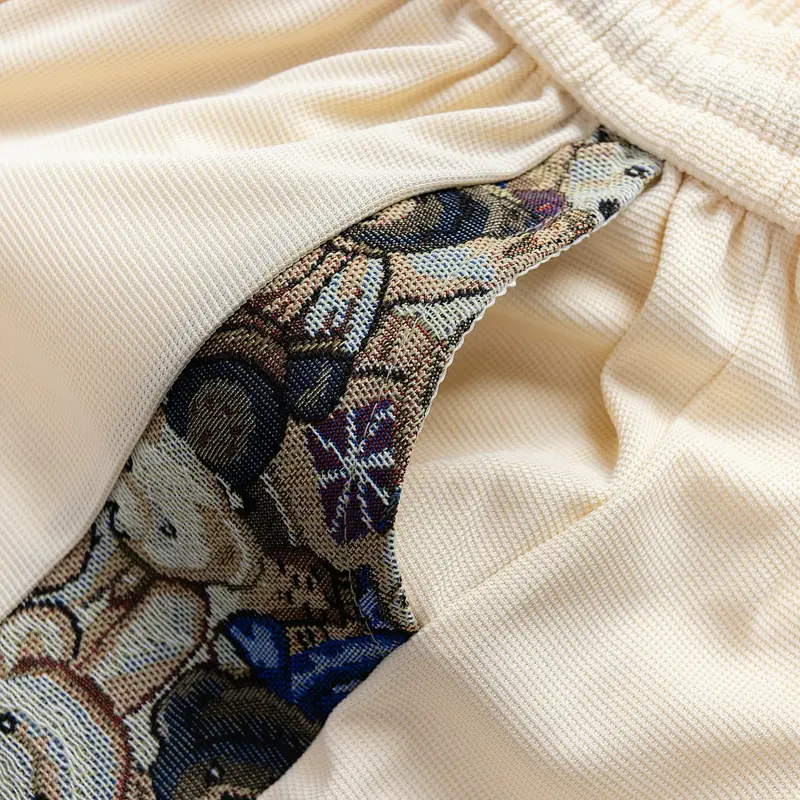 Bộ quần áo nam nữ AMYCHY ngắn tay waffle phối vải gấm dệt gấu nhỏ menswear, thời trang phong cách, co giãn 4 chiều thoáng mát 6