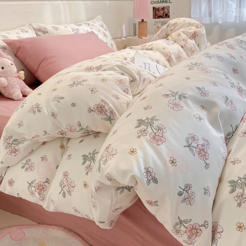 Bộ Vỏ Chăn Ga Gối Cotton Hàn 4 món - mềm mát thích hợp mùa hè thu (Không kèm ruột )