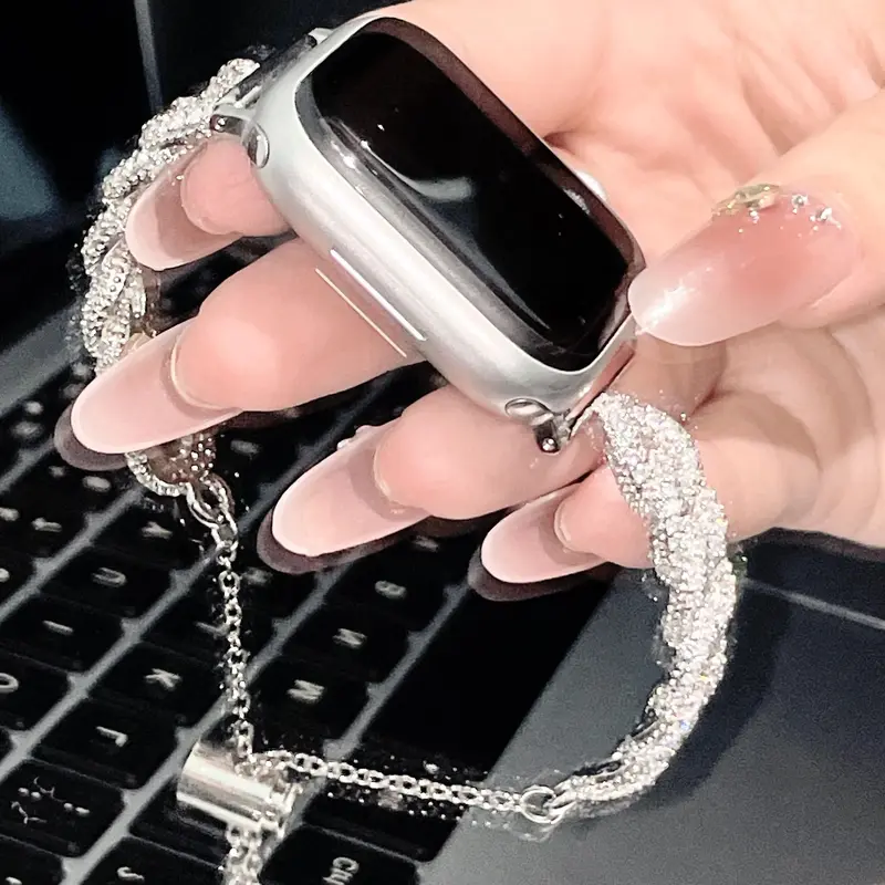 Rhinestone Decor Watch Band (Band Only), 1 Count Fashionable Watch Band for Women & Girls, Wearable Accessories Compatible with Apple Watch Series 9/8/7/6/5/4/3/2/1/SE 5