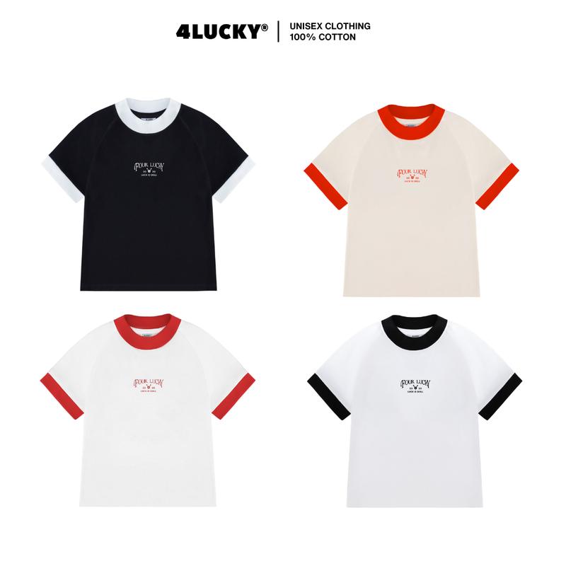 Áo Baby Tee Unisex Thêu "FOUR LUCKY"- 6503 Cotton 250gsm