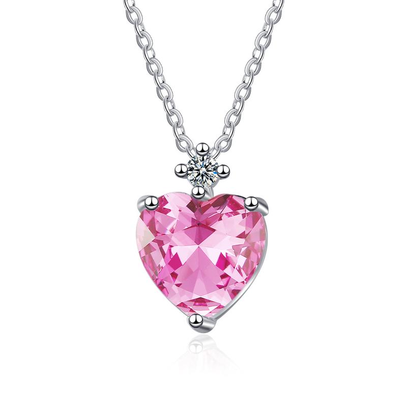 New in 925 Sterling Silver Heart Pink Zircon Women's Neck Chain Necklaces Luxury Jewelry Wholesale Offers With 4