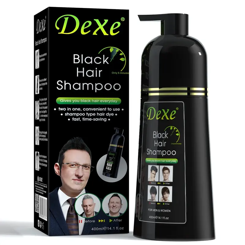 DEXE Black Hair Dye Shampoo Instant Shampo Rambut Uban Pewarna Rambut Hitam 400ml Cocok untuk Pria & Wanita 0