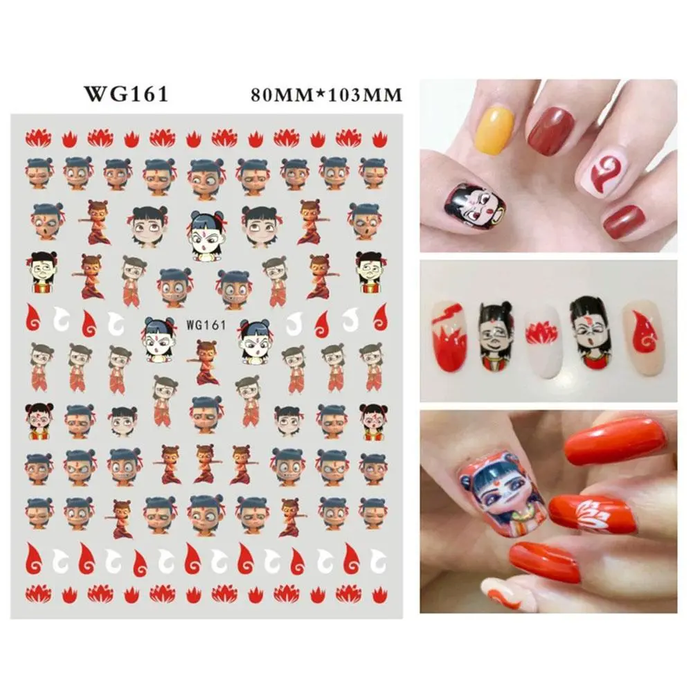 Cute Nezha Cartoon Nail Sticker For Kids Girls Fun Fake Nail For Kids