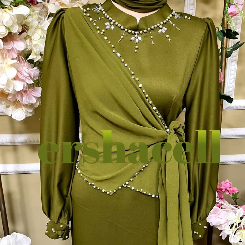 Gaun Zaskia Pesta Ceruty Baby Doll Model Duyung dengan Payet Mutiara & Perak - Tersedia Hitam, burgundy, hijau army, denim muda, maroon, hitam, 2