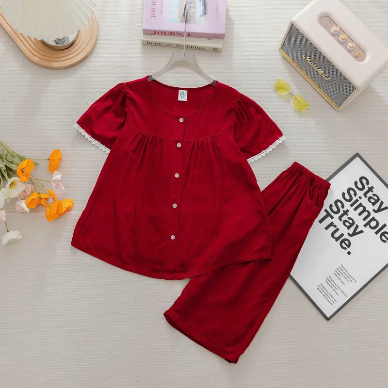Đồ Mẹ- Tay Búp quần Lửng- Đồ Bộ Mặc nhà - Bộ quần áo Tole Loại 1 mềm, mịn, mát size 43 -72kg Nữ Women Quần Ngủ Voi Tay Loe Top 7-8 năm đồ ngủ Ống Loe Ong 1