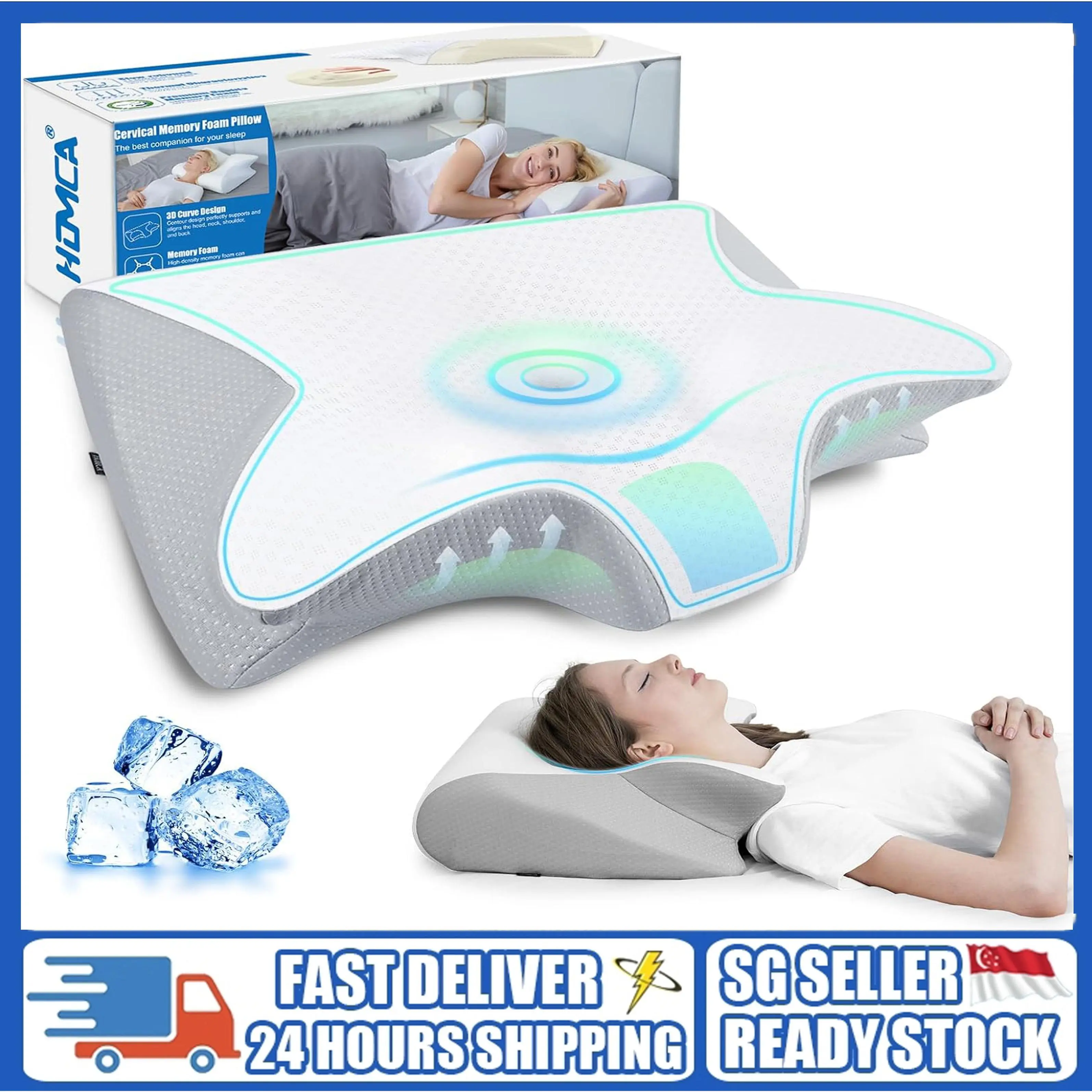 🚚SG Seller🚚2024 New Pillow,Cervical Neck Pillow for Neck Pain Relief, 2 in 1 Ergonomic Pillow for Sleeping, Memory Foam Orthopedic Bed Pillows for Side, Back & Stomach Sleepers with Cooling Pillowcase