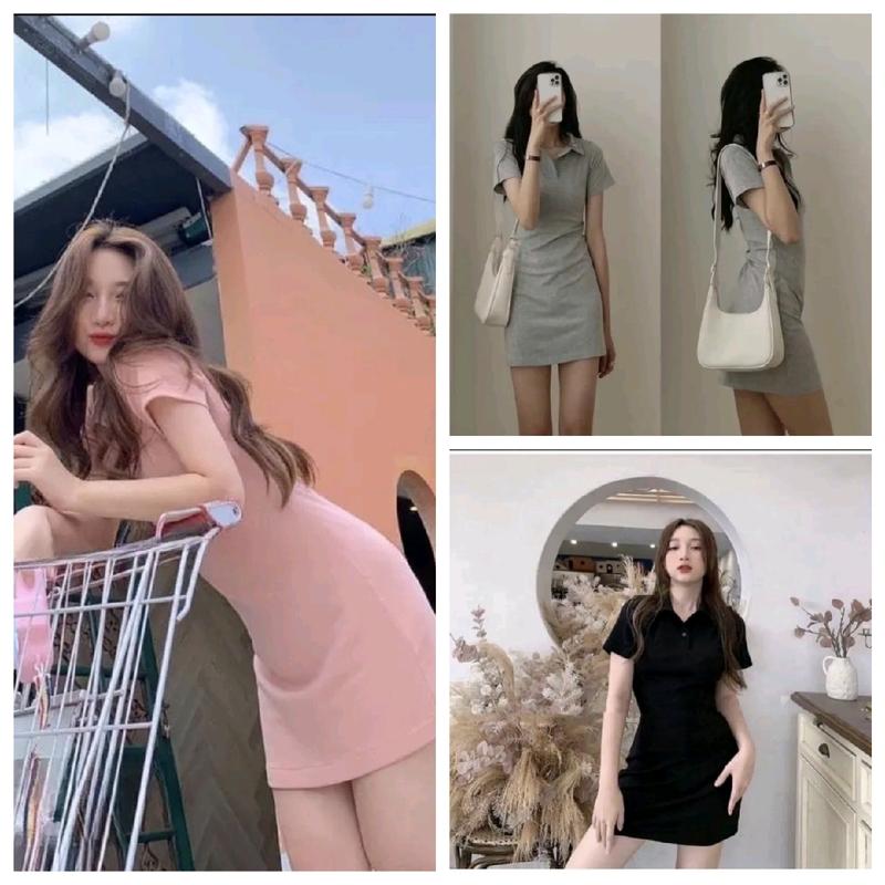 ĐẦM POLO body tôn dáng nữ ôm gọn thun tăm lạnh trơn Đ10 Women Voi Dress Voan Màu Đen Đ10