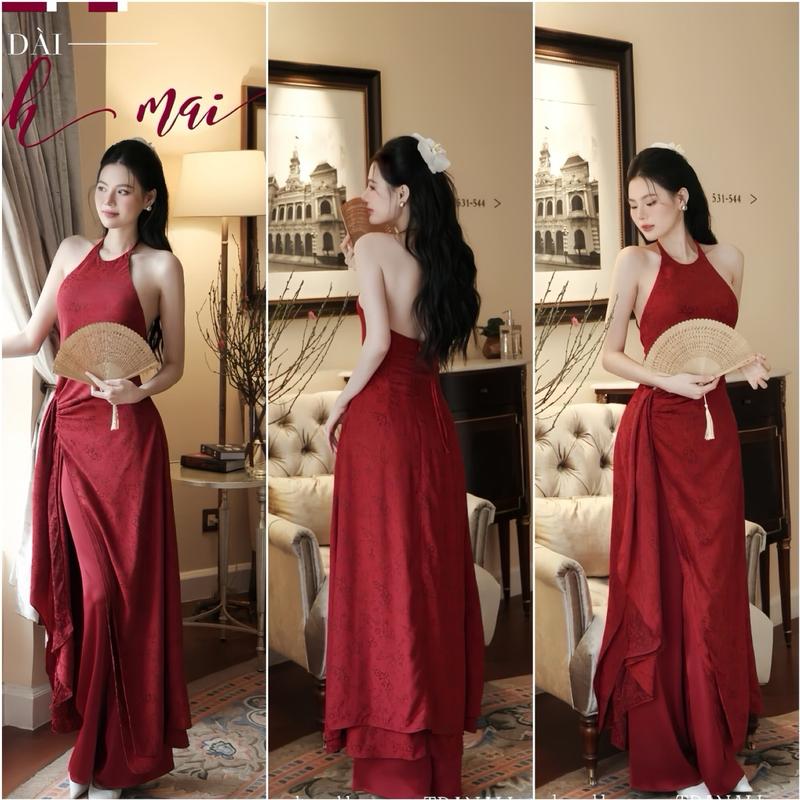  Áo dài cách tân đỏ Thanh Mai A65  mặc được nhiều kiểu quần dài 103cm có đệm mút kèm khăn choàng  áo dài cổ yếm cách điệu buột vạt mặc Tết 2025 - Akara Closet Dress Nữ Kem Women 