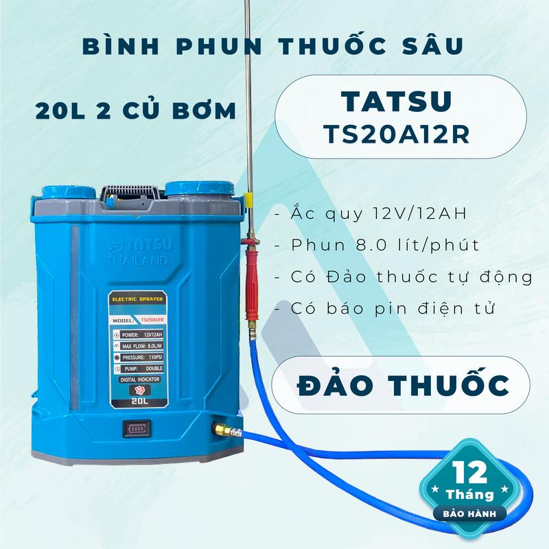  Tatsu Bình Phun Thuốc Sâu 20L 2 Củ Bơm TS20A12R Có Chế Độ Đảo Thuốc Hiện Báo Pin Điện Tử Thông Minh 12V 12AH 