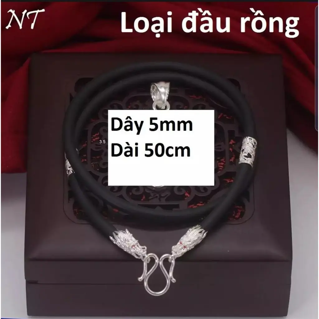 Vòng cổ nam chất liệu dây cao su non bọc bạc dài 50cm Voi Hoa Dây Chuyền Trang Sức