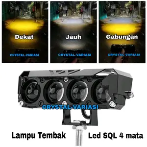 Lampu Tembak SQL 4 mata Laser 60watt Sorot D2 D3 High Low Putih Kuning Waterproof