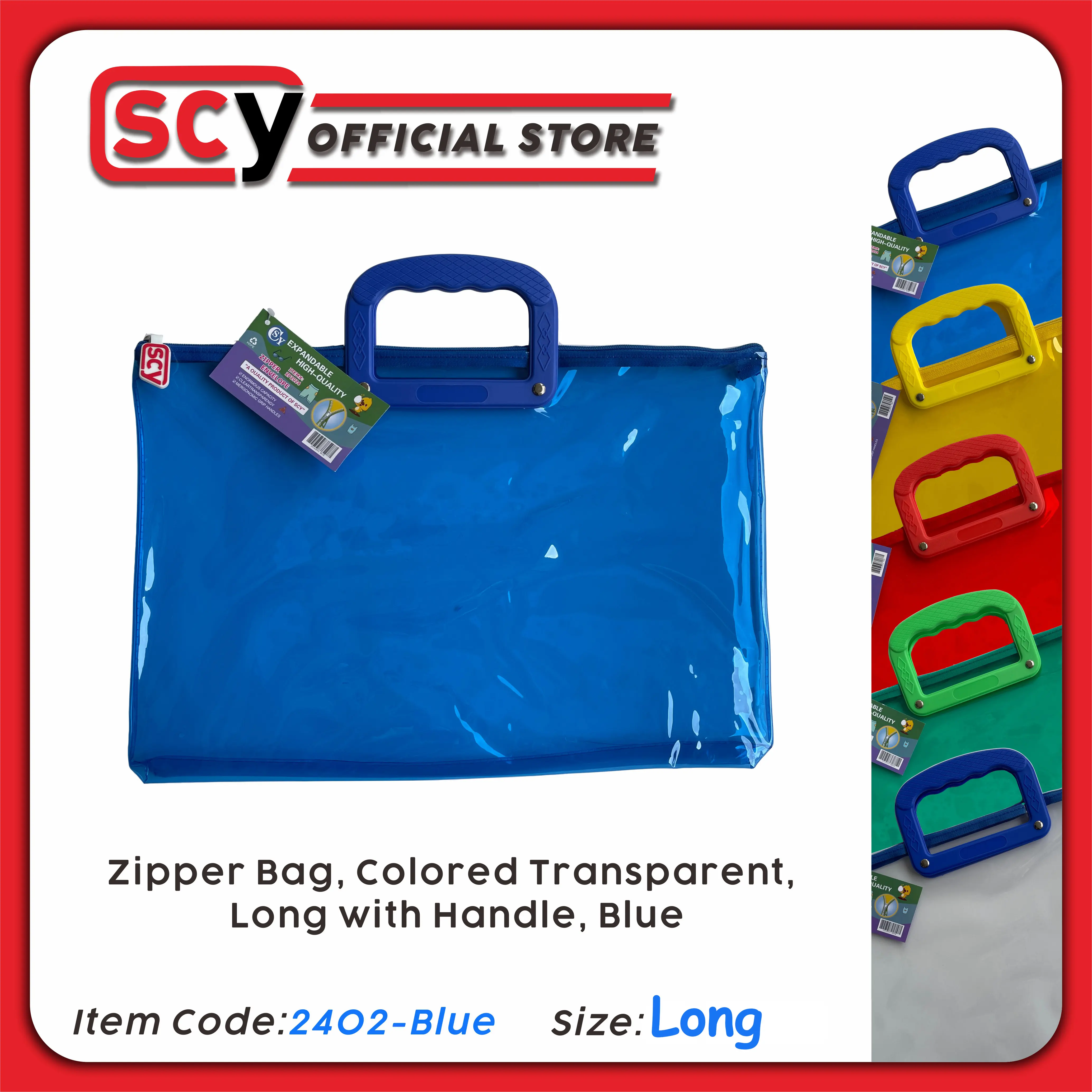 Plastic Envelope SCY Zipper bag, Colored Transparent, Long with Handle