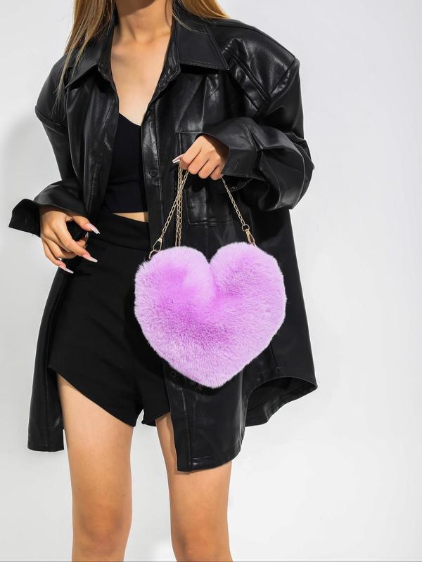 Women's Plush Heart Shaped Crossbody Bag, Fluffy Bag with Chain Strap, Fashion Solid Color Shoulder Bag, Love Heat Cute Funny Novelty Bag for Women for Dating, Valentine's Day, Gift 6