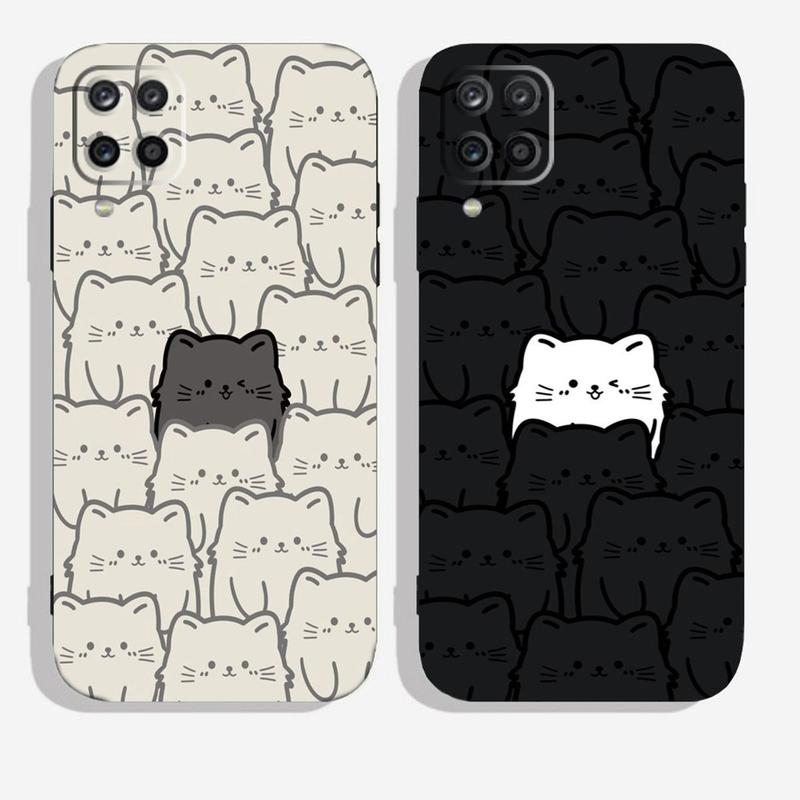 Ốp Lưng Dành Cho Samsung Galaxy A12, M12, A22, M32 cạnh viền vuông, có bảo vệ camera in hình mèo ngộ nghĩnh