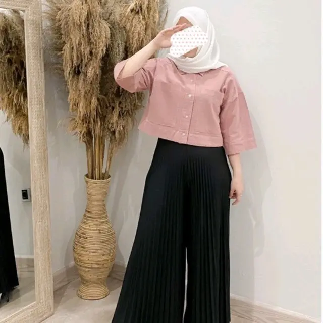 Kemeja Basic Gita Rami Crop Linen Premium Polos Top 4