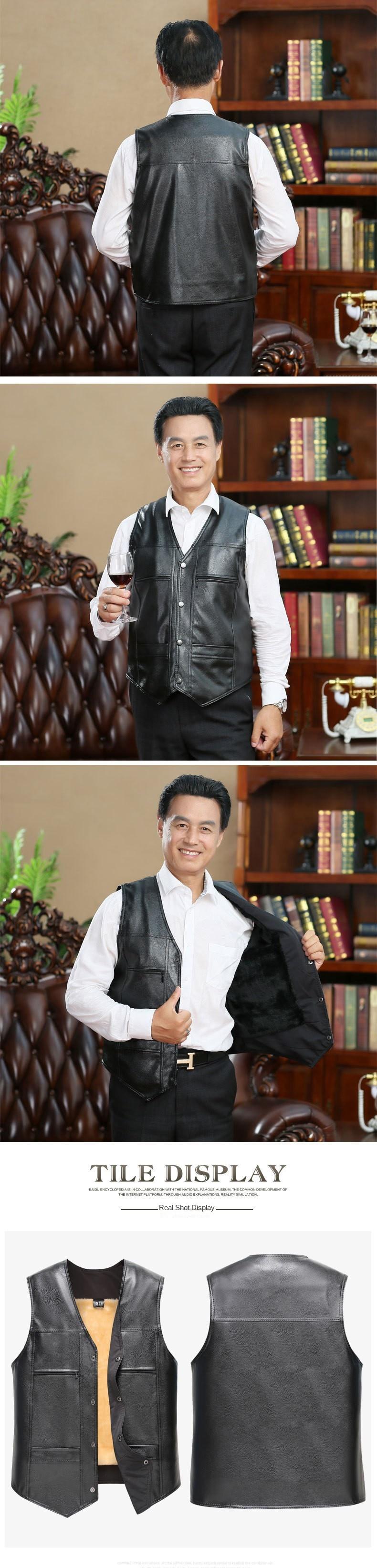 Product Introduction of Áo Ghi Lê Da Mùa Đông, Áo Vest Thường Ngày Cho Nam Trung Người Già Và Tuổi, Lót Lông Cừu, Dày Dặn, Ngoại Cỡ, Áo Khoác Da, Quần Áo Nam, Giảm Giá Lễ Hội, Giá Cả Phải Chăng 24