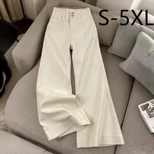 Boyfriend.Jeans Baggy Kulot Celana Jeans Wanita High-Waist Wide Leg Panjang Warna Putih dengan Potongan Flare Elegan Korean Kancing Ganda Denim Nyaman S-5XL