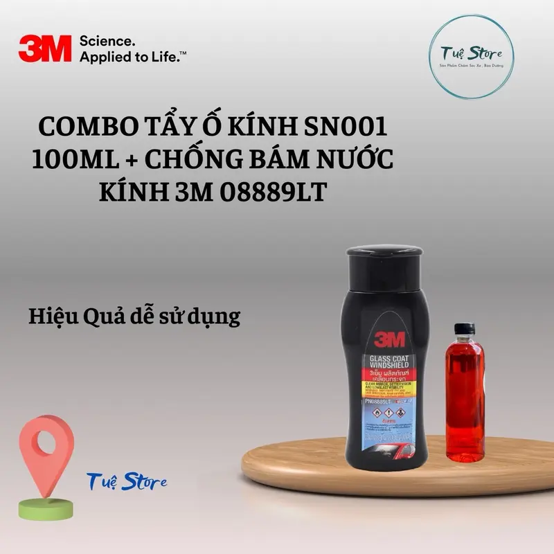 Dung dịch tẩy ố mốc kính SN001 và chống bám nước trên kính 08889LT 3M 0