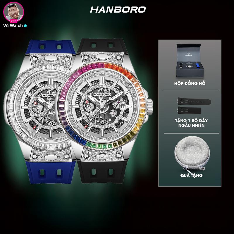 Đồng Hồ Nam HANBORO 842-2 Vành đá [4648] | Tặng kèm 1 bộ dây và 1 bóp đựng