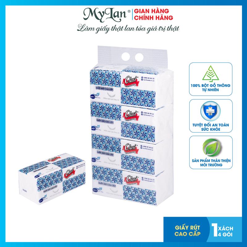 Khăn giấy rút cao cấp Mylan, rút kim cương 4 gói/Lốc Giấy Ăn