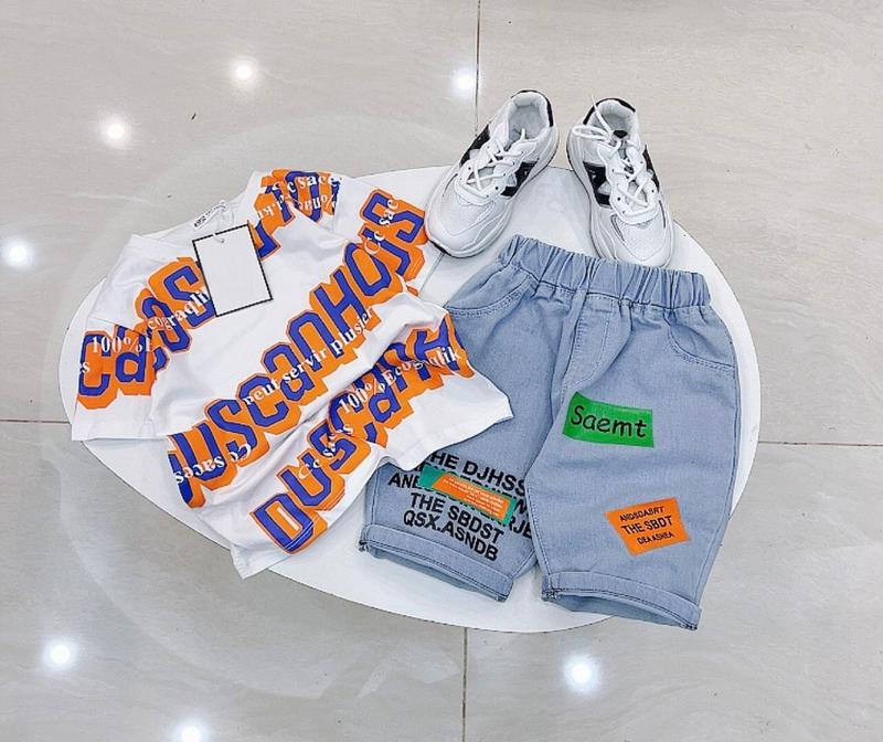 set áo thun quần Jean bé trai 4 tuổi - 12 tuổi nặng từ 20kg - 40kg áo thun cotton dỳ dặn mềm mịn mát thấm hút mồ hôi quần Jean dày dặn co giãn tốt