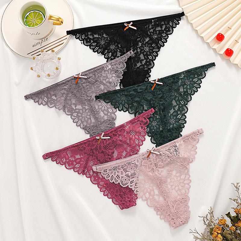 Quần Lót Chữ T, Ren Gợi Cảm, Dành Cho Nữ, Có Nơ Và Cắt, Thoáng Khí, Họa Tiết, Quần Lót Hình Chữ T, Liền Mạch, Thích Hợp Cho Thể Thao Và Yoga, Đồ Lót 4