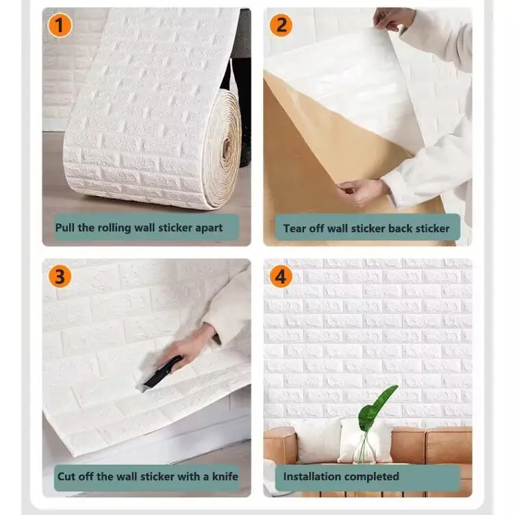 Giấy Dán Tường 3D, Shuyue Siêu Dài Max, Dài 2000cm, Tự Dính, Làm Bằng Xốp PE, Chống Thấm Nước, Thích Hợp Để Trang Trí Nhà Cửa, Được Thiết Kế Theo Phong Cách Gạch 5