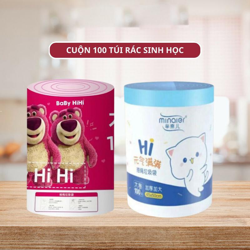 Set 100 Túi Rác Gấu Dâu, Túi Rác Minaier, Túi Rác Có Quai, Túi Rác Có Dây Rút Dai, Túi Đựng Rác Chống Rò Rì Nước