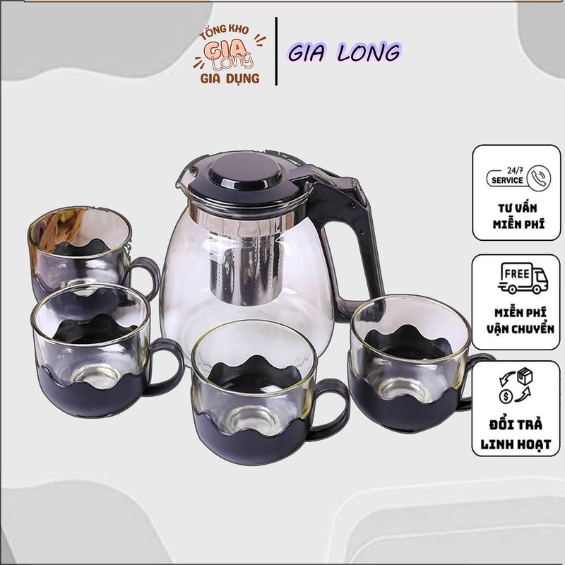 Bình Lọc Trà ,Ấm Pha Trà Ấm Nước Bằng Thủy Tinh Cao Cấp Tặng Kèm 4 ly(Retoanquoc)