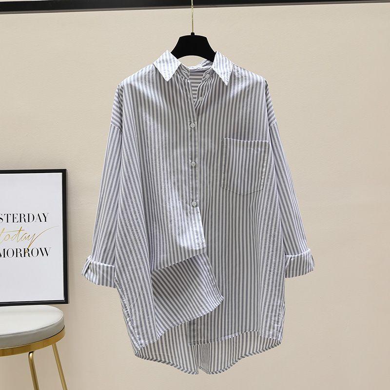 Product Introduction of Striped printed long-sleeve shirt women 2025 autumn new Korean version of loose simple mid-length cardigan shirt high-grade Top Womenswear 1