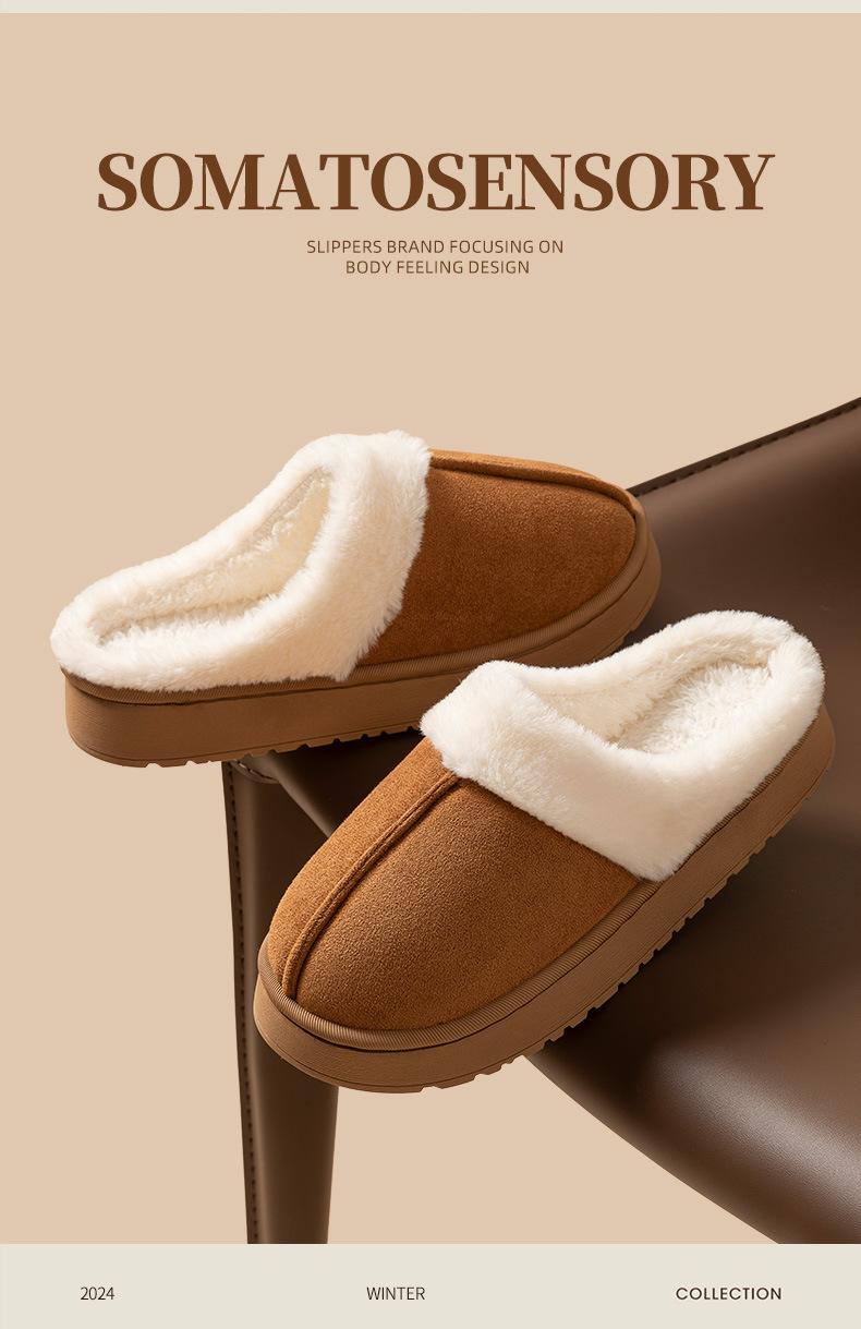 Product Introduction of Dép Bông Da Lộn, Dành Cho Nữ, Mùa Thu Và Mùa Đông, Dép Đi Trong Nhà, Đế Trong Nhà, Chống Trượt, Thích Hợp Sử Dụng Trong Nhà, Thời Trang, Lông Maillard, Chất Liệu Bông 6