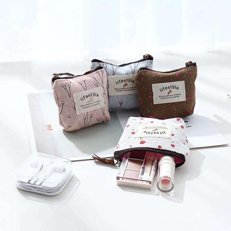 Product Introduction of 3PCS Small Fresh Fragmented Flowers Wallet Canvas Coin Purse Lady Girls Earphone Coin Key Money Storage Bag Zipper Pouch Card Holder 19