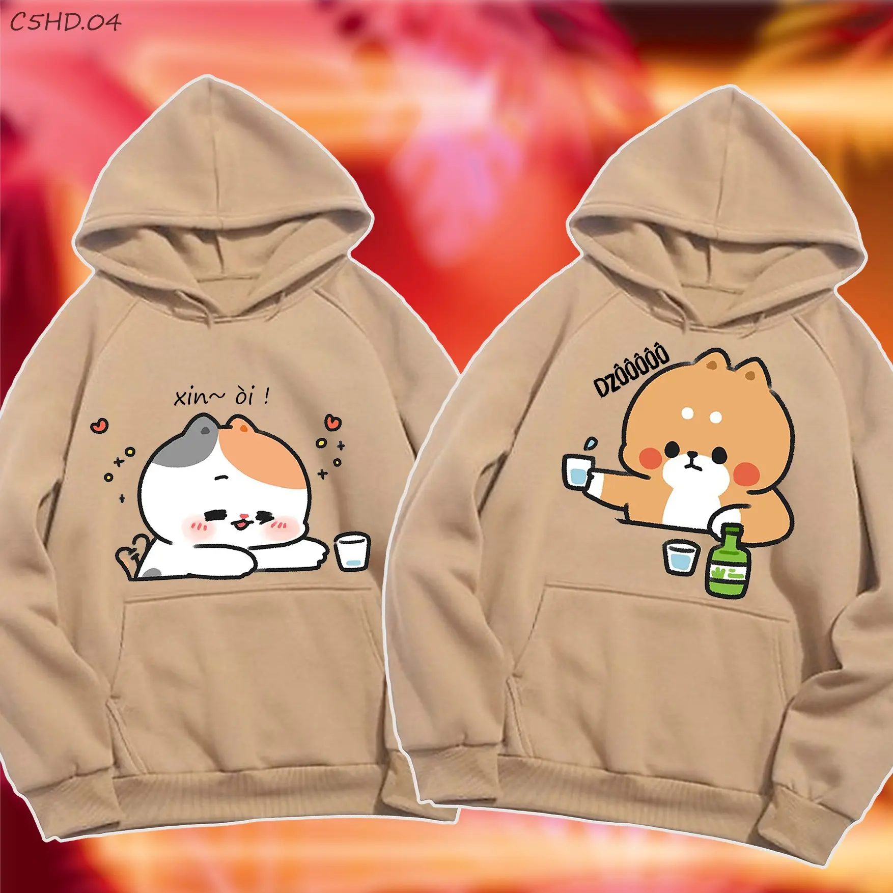 áo hoodie đôi màu kem DÔ - XỈN ÒI dễ thương C5HD.04 Menswear Nam
