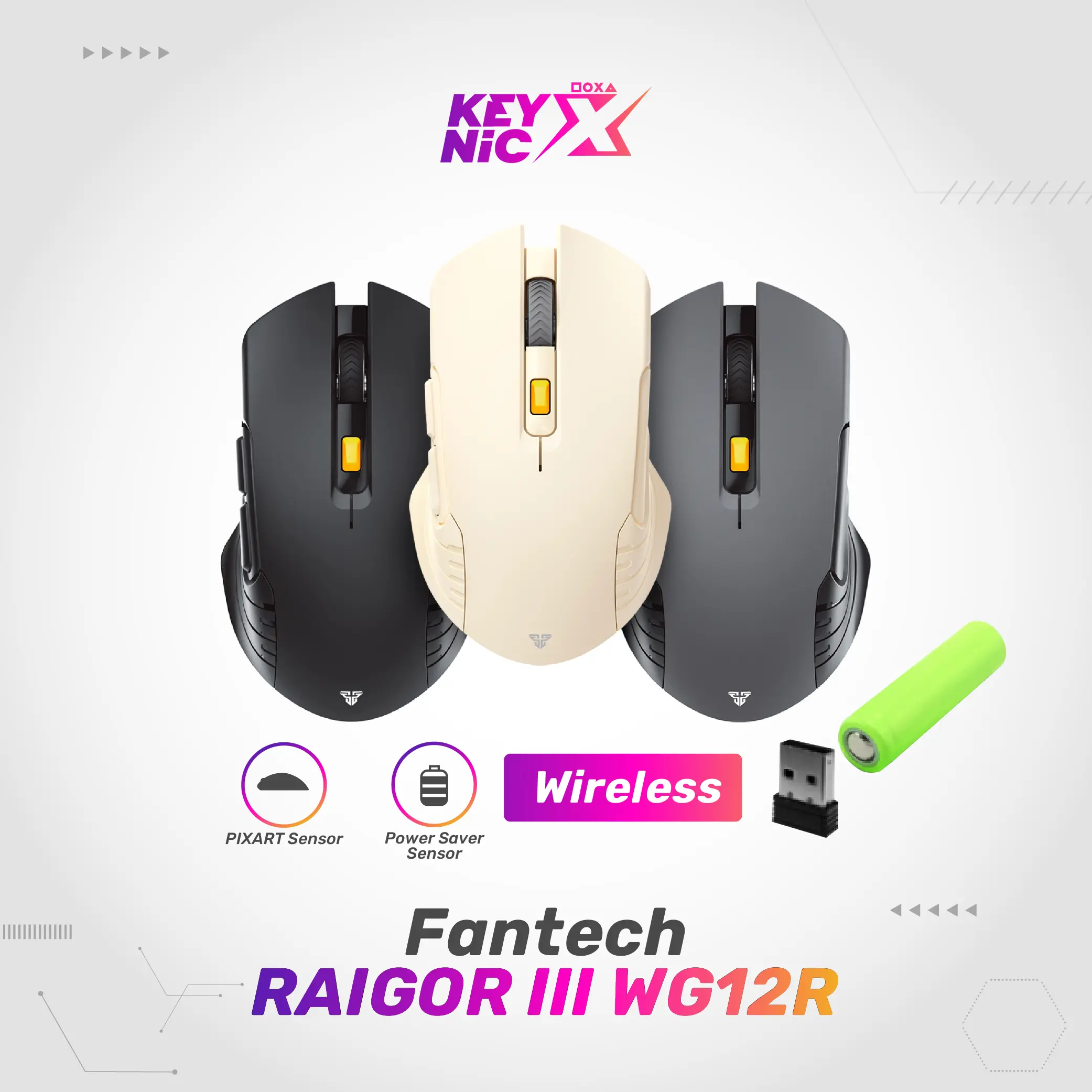 Fantech RAIGOR III WG12R Rechargeable Baterai Mouse Wireless Gaming WG12 Garansi Resmi