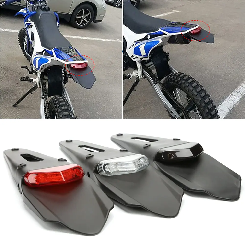 Universal Motorcycle Rear Fender License Plate Holder With LED Tail Light Brake Lamp For Enduro Motocross Dirt Bike Accessories